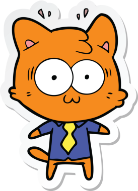 Bir çizgi film çıkartması. Bir insan tarafından çizilmiş, şaşırmış bir kedi.