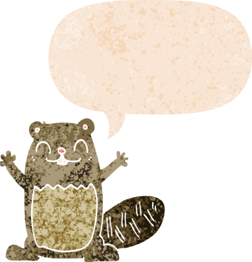 grunge 'da konuşma baloncuğu olan çizgi film kunduzu bir insan tarafından çizilmiş tedirgin geçmiş dokuma tarzı