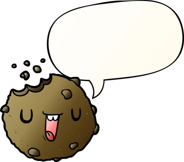 bir insan tarafından çizilmiş düzgün eğimli konuşma baloncuklu çizgi film kurabiyesi