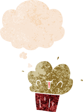 Düşünce baloncuklu çizgi film keki grunge sıkıntılı retro desenli bir insan tarafından çizilmiş