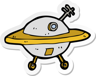 Bir insan tarafından çizilmiş bir uçan daire etiketi.