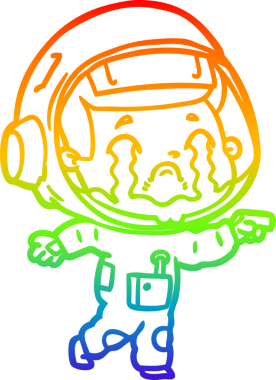 Gökkuşağı gradyan çizgi çizimi bir insan tarafından çizilmiş ağlayan astronot