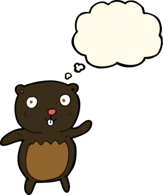 Bir insan tarafından çizilmiş düşünce baloncuğu olan siyah ayı yavrusu.