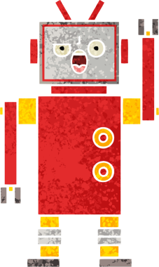 Bir insan tarafından çizilmiş kızgın bir robotun retro çizim tarzı karikatürü