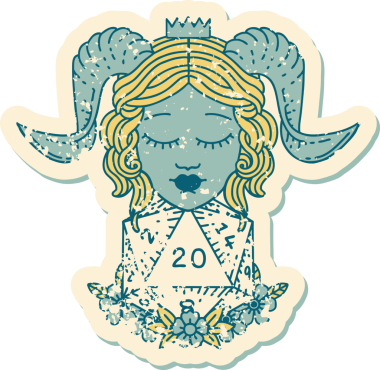 Bir insan tarafından çizilmiş doğal 20 d20 zarlı kartonpiyerin grunge çıkartması.