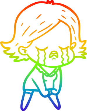 Gökkuşağı gradyan çizimi bir insan tarafından çizilmiş ağlayan bir çizgi kız çizimi