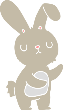 Bir insan tarafından çizilmiş düz renk çizgi film tavşanı.