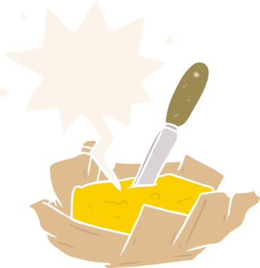 Bıçaklı geleneksel tereyağı çizgi filmi. Konuşma baloncuğu bir insan tarafından çizilmiş.