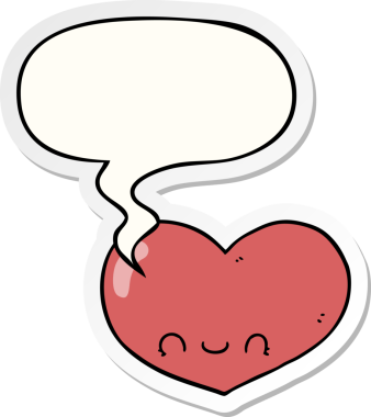 Bir insan tarafından çizilmiş konuşma kabarcığı çıkartmalı karikatür kalp karakteri.