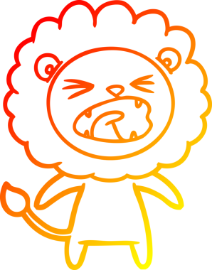 Bir insan tarafından çizilmiş kızgın bir aslanın sıcak çizgi çizimi.