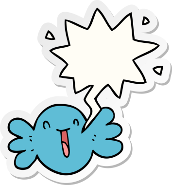 Bir insan tarafından çizilmiş konuşma balonu çıkartmalı mutlu bir çizgi film.