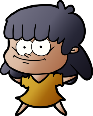 Bir insan tarafından çizilmiş gülümseyen çizgi film kızı.