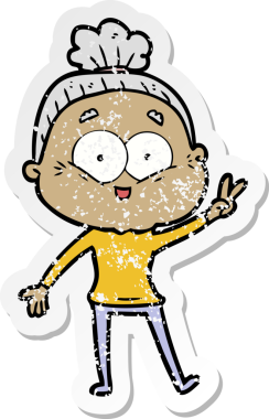 Bir insan tarafından çizilmiş mutlu, yaşlı bir kadının sıkıntılı çıkartması.