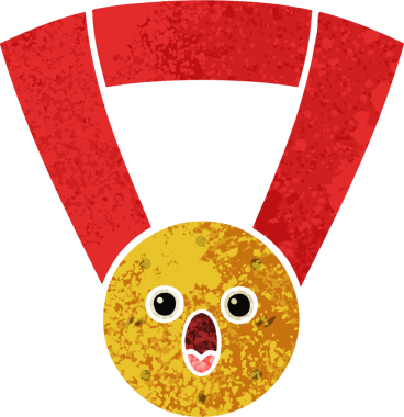 Bir insan tarafından çizilmiş altın madalyanın retro çizim tarzı karikatürü.