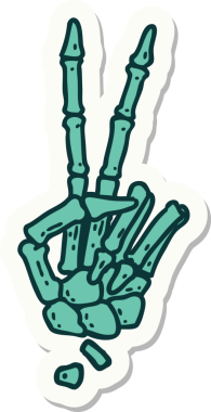 Bir insan tarafından çizilmiş barış işareti veren geleneksel bir iskelet stili dövme çıkartması.