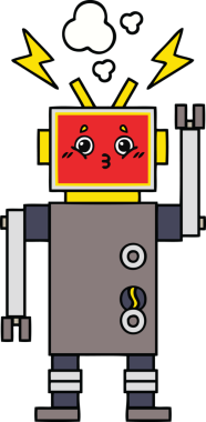 Bir insan tarafından çizilen robot arızasının sevimli karikatürü.