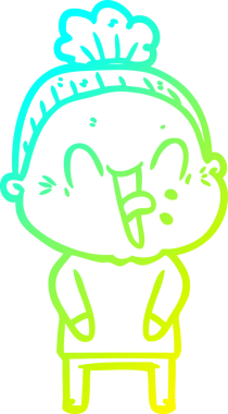 Bir insan tarafından çizilmiş, mutlu, yaşlı bir kadının çizimi.