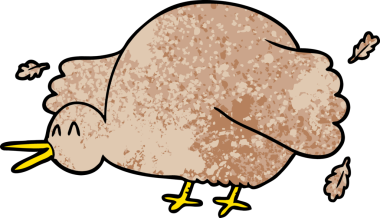 Bir insan tarafından çizilmiş kanat çırpan kivi kuşu çizgi filmi.