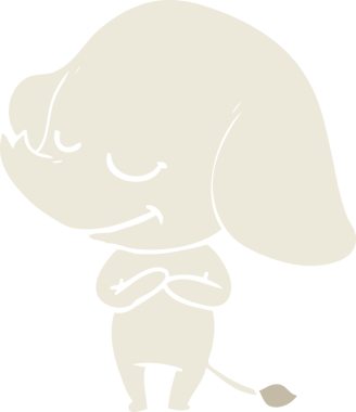 Bir insan tarafından çizilmiş düz renk çizgi film gülümseyen fil.