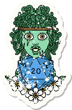 Bir insan tarafından çizilmiş 20 zarlı ork barbarının grunge sticker 'ı.