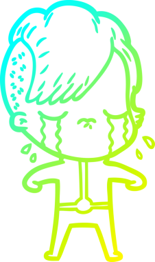 Bir insan tarafından çizilmiş ağlayan bir çizgi film kızı çizimi.