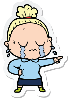 Bir insan tarafından çizilmiş, ağlayan yaşlı bir kadının çıkartması.