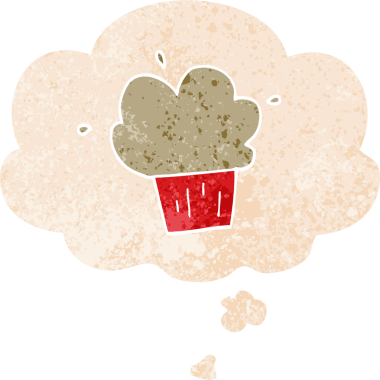 Düşünce baloncuklu çizgi film keki. Bir insan tarafından çizilmiş dertli retro desenli.