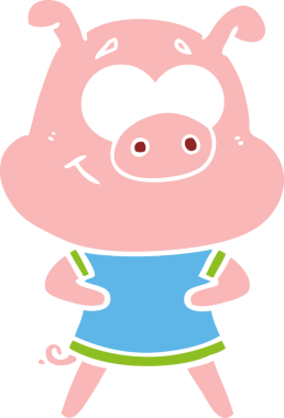 Bir insan tarafından çizilmiş mutlu düz renkli çizgi film domuzu