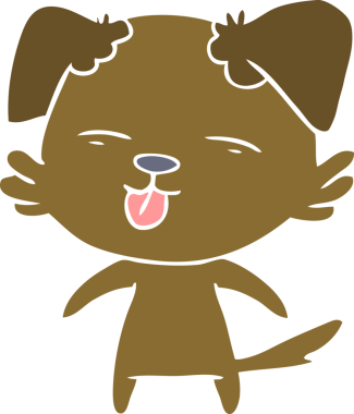 Bir insan tarafından çizilmiş düz renkli çizgi film köpeği.