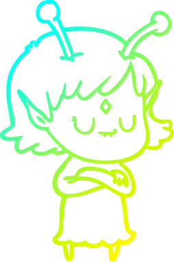 Bir insan tarafından çizilmiş bir uzaylı kız çizgi filmi.