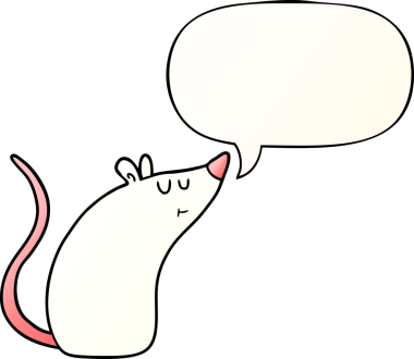 bir insan tarafından çizilmiş düzgün eğimli konuşma baloncuklu beyaz fare çizgi filmi