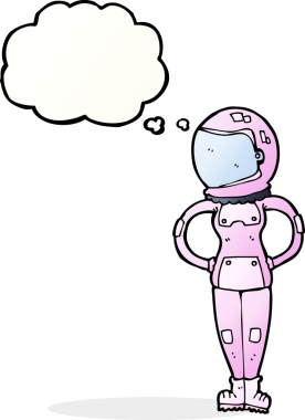 Bir insan tarafından çizilmiş düşünce baloncuğu olan kadın astronot.