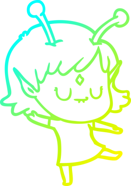 Bir insan tarafından çizilmiş bir uzaylı kız çizgi filmi.