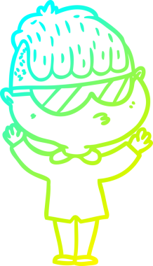 Bir insan tarafından çizilmiş güneş gözlüğü takan çizgi film çocuğu çizimi.