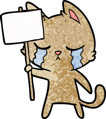 Bir insan tarafından çizilmiş ağlayan çizgi film kedisi.