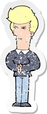 Çizgi film karakterinin kederli retro yapıştırması gözlerini bir insan tarafından çizilmiş.