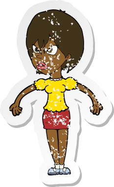 Bir insan tarafından çizilmiş kızgın bir karikatürün gerilimli çıkartması.