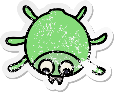 İnsan eliyle çizilmiş garip bir karikatür böceğinin sıkıntılı çıkartması.