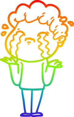 Gökkuşağı gradyan çizimi bir insan tarafından çizilmiş ağlayan bir karikatür adamı çiziyor.