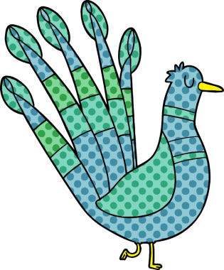 bir insan tarafından çizilmiş bir tavus kuşu.