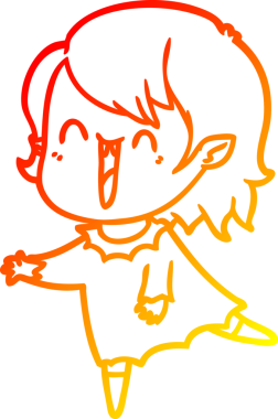 Bir insan tarafından çizilmiş sevimli, mutlu bir vampir kızın çizgi çizimi.