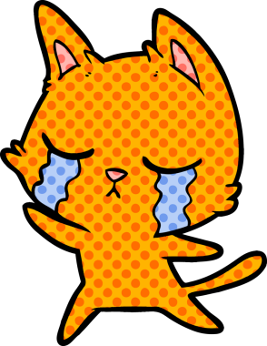 Bir insan tarafından çizilmiş ağlayan çizgi film kedisi.