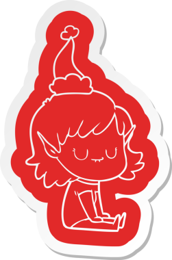 Bir insan tarafından çizilmiş Noel Baba şapkası giyen elf bir kızın komik çizgi film çıkartması.