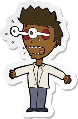 Bir insan tarafından çizilmiş, dik dik bakan bir çizgi film çıkartması.