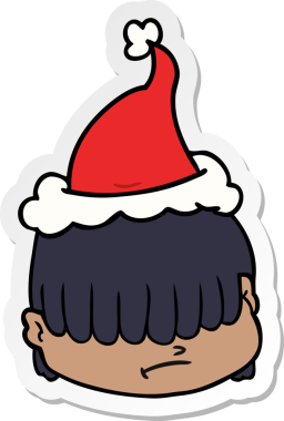 Bir insan tarafından çizilmiş Noel Baba şapkası takan ve saçı gözünün üzerinde olan bir yüzün el yazısı.