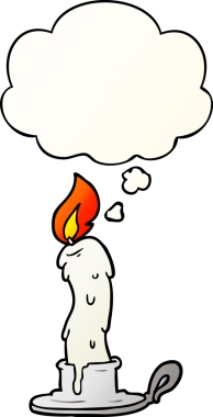 Düşünce baloncuğu olan çizgi film mumu bir insan tarafından çizilmiş.