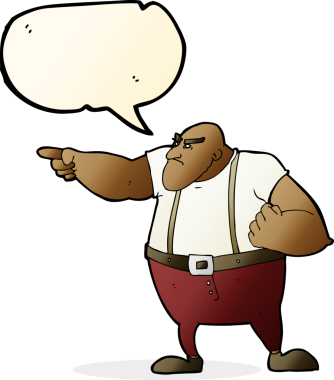 Bir insan tarafından çizilmiş konuşma baloncuğuyla işaret eden kızgın sert adam.