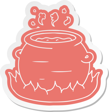 Bir insan tarafından çizilmiş bir tencere güvecin karikatür çıkartması.