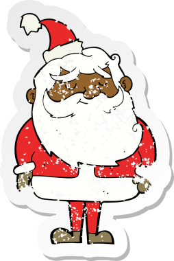 Bir insanın çizdiği Noel Baba çizgi filminin gerilimli retro çıkartması.