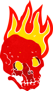 Bir insan tarafından çizilmiş alevli kafatası.